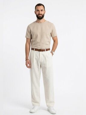 Zara High-Rise Pleated Wide Leg Linen-blend Size 34